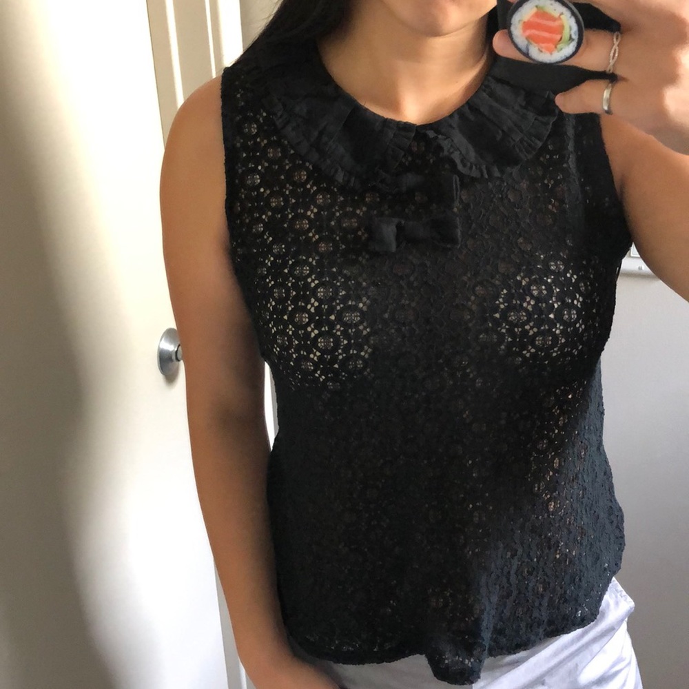 Black Peter Pan Collar Lace Top with Bows